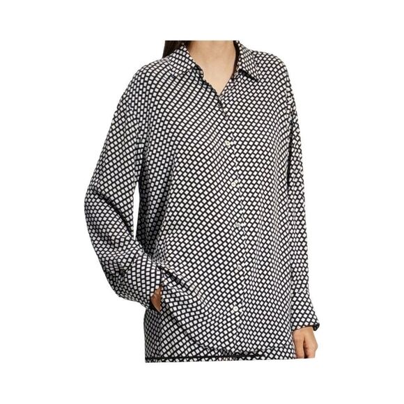 THEORY GEO PRINT BOYFRIEND SHIRT. SAPPHIRE MULTI ( GREY AND BLUE) - Picture 2 of 9